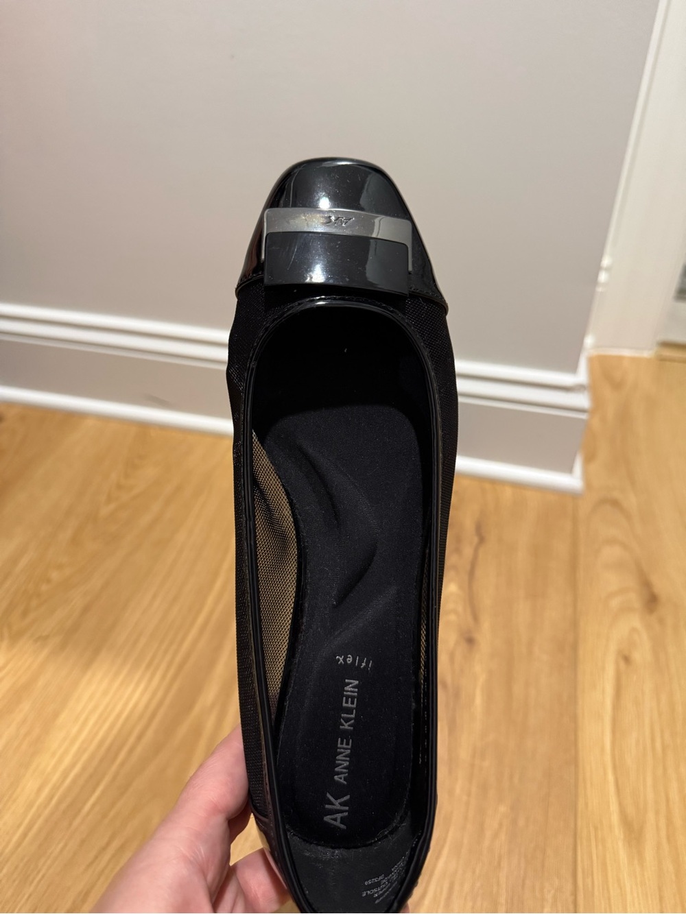 Anne Klein Black Patent and Fabric Ballet Flats with Buckle Accent - Picture 5 of 5